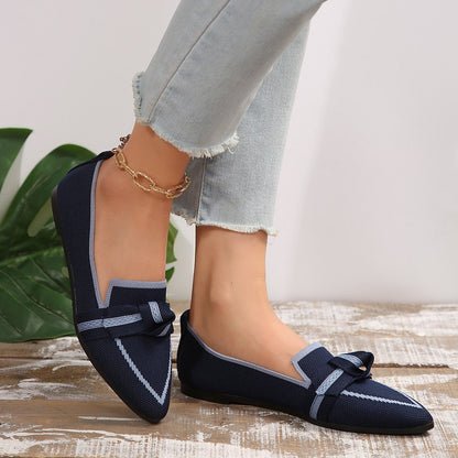 Women's Knit Fabric Bow Loafer Flats - allsose