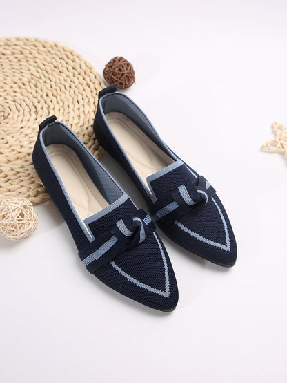 Women's Knit Fabric Bow Loafer Flats - allsose