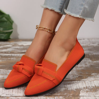 Women's Knit Fabric Bow Loafer Flats - allsose