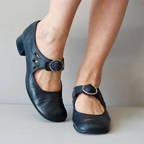 Women'S Retro Low Heel Buckle Pumps - allsose