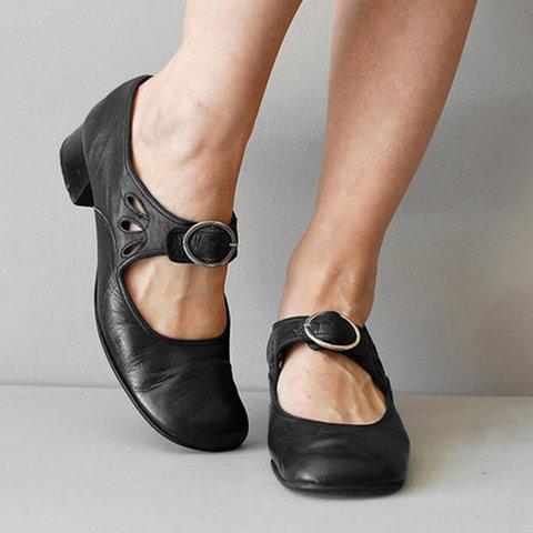 Women'S Retro Low Heel Buckle Pumps - allsose
