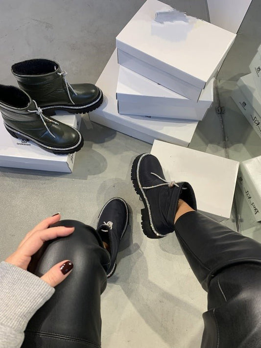 Women's Shiny Leather Snow Boots - allsose