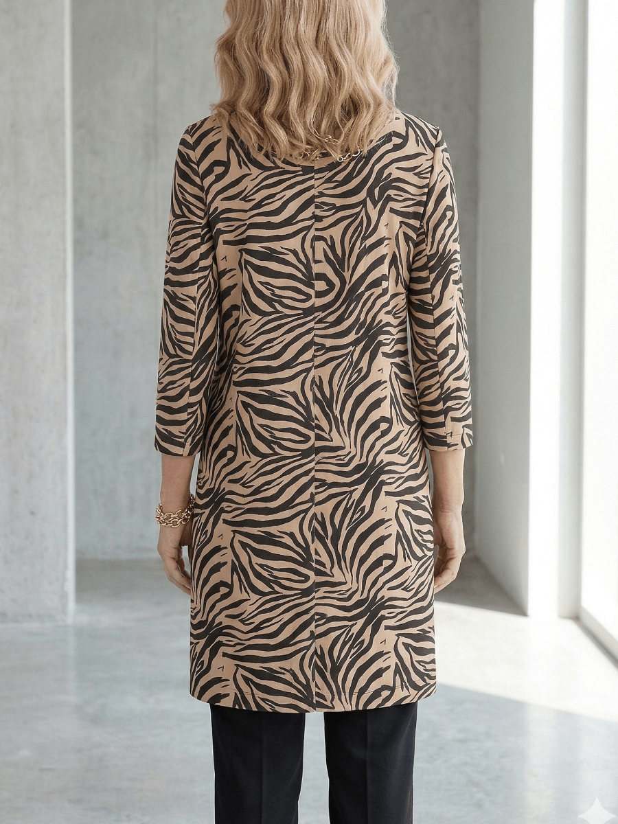 Women's Zebra Print 3/4 Long Sleeve Long Jacket - allsose