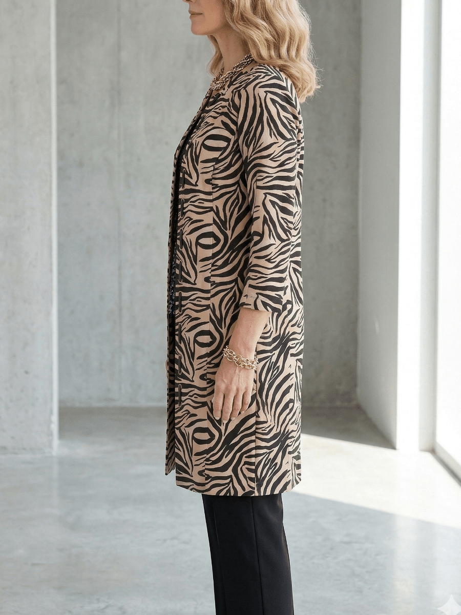 Women's Zebra Print 3/4 Long Sleeve Long Jacket - allsose