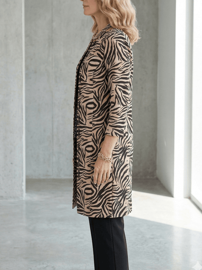 Women's Zebra Print 3/4 Long Sleeve Long Jacket - allsose
